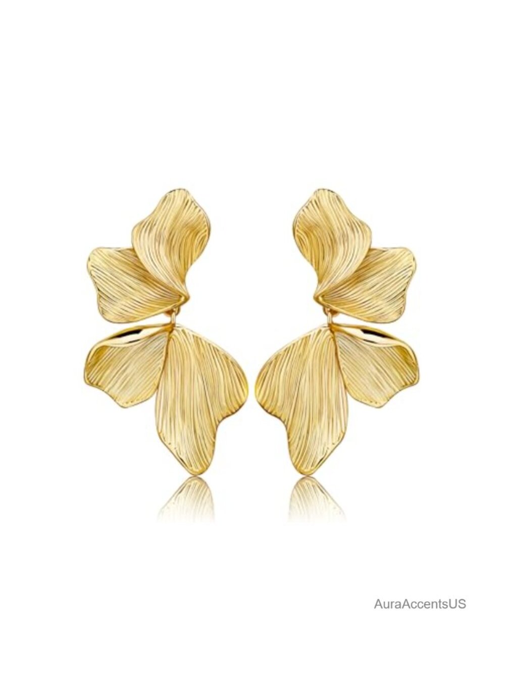 18K Gold Plated Sectored Flower Leaf Shell Angel Wing Large Stud Earrings